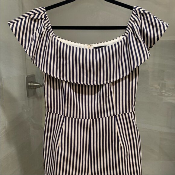AQUA BLOOMINGDALES Striped Off the Shoulder Romper XS - Picture 3 of 5